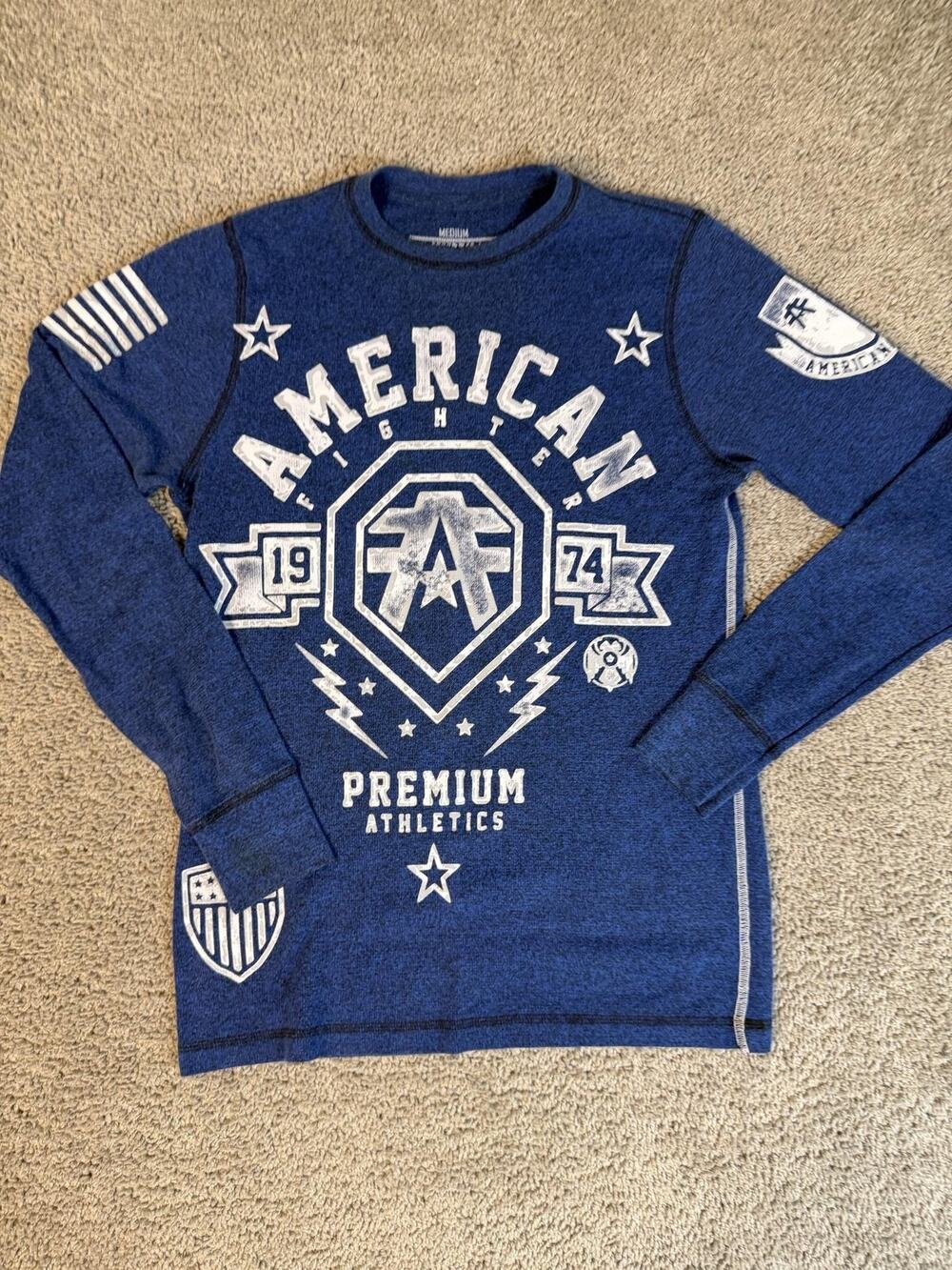 American Fighter Shirt Mens M Blue Thermal Crew Neck Long Sleeve Cotton Biker